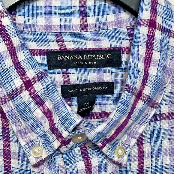 Banana Republic Mens 100%‎ Linen Plaid Button-Down Shirt Camden Standard Fit M - Picture 5 of 6